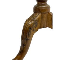 Gott's of Pickering - pair of late 20th century Georgian design tripod wine tables, moulded pie-crust tilt-top on turned pedestal with curled acanthus leaf carved baluster, three splayed ball and claw carved supports with scrolled acanthus leaf decoration 