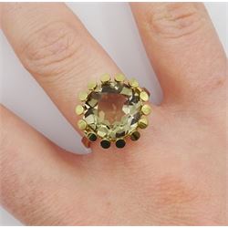 9ct gold single stone round smokey quartz ring, hallmarked