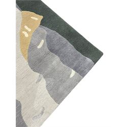 Deirdre Dyson London - 'Birch Tree' abstract rug, shades of grey and green depicting a birch trunk 