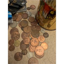 Collection of Great British and World coins, including 0.997 silver Laxmi Ganesh Krishiiamahavir Ambajishrinathji coin, American coins, commemorative coins, etc together with a silver fob medal, two Siam silver tie clips and a silver pen knife inscribed 1917