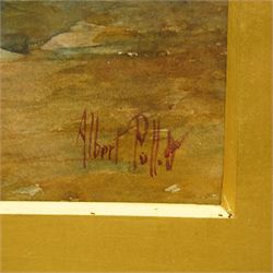 Albert Pollitt (British 1855-1926): Farmstead and Sheep Flock and Castle on the Hill, set three watercolours signed, two dated 1912, max 60cm x 44cm (3)