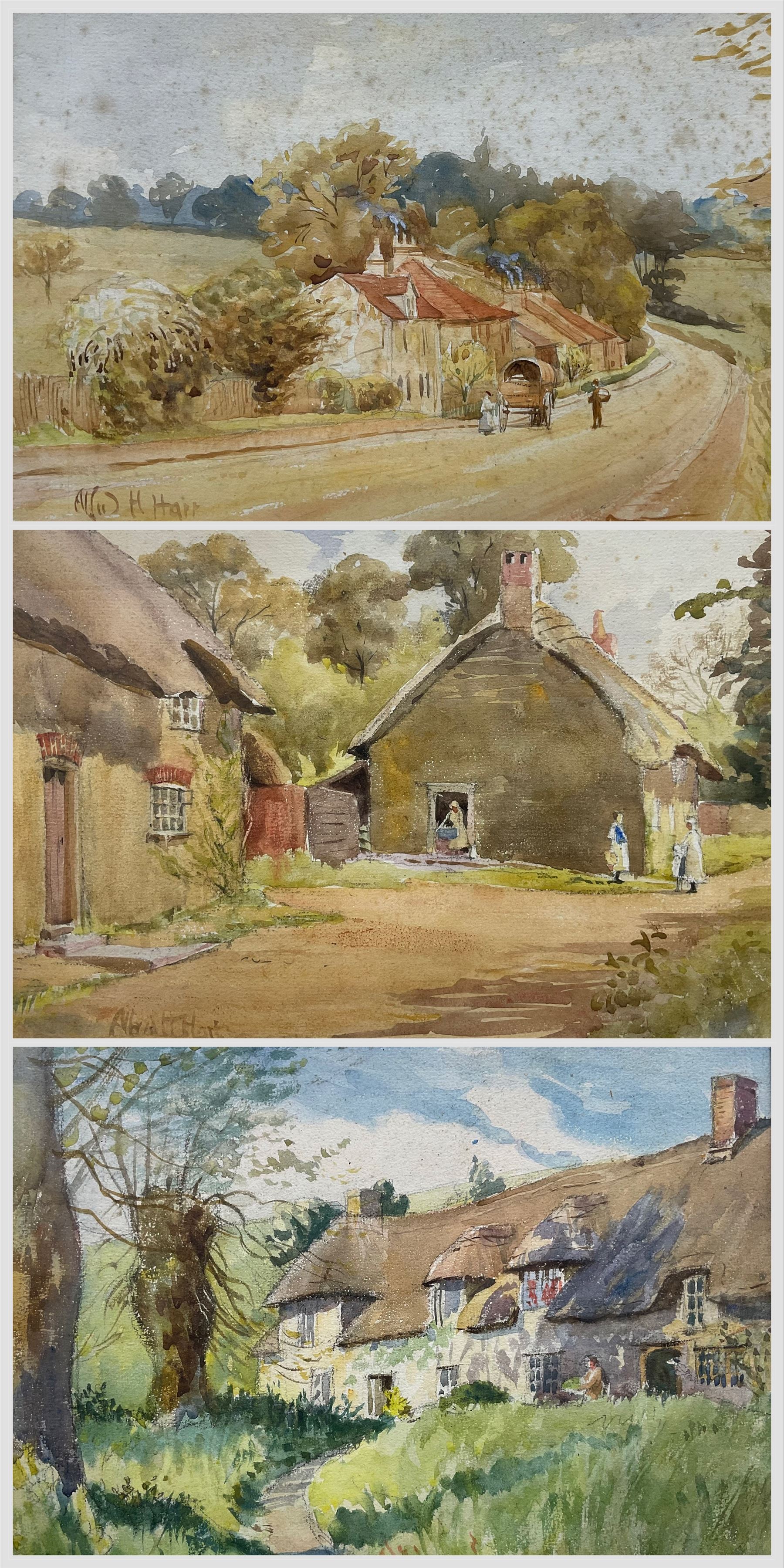 Alfred Henry Hart (British 1866-1953): Countryside Cottage Scenes, set of three watercolours signed, largest 23cm x 29.5cm (3)