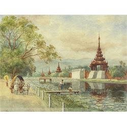 Maung Tun Hla (U Tun Hla) (Burmese 1874-1946): The Shwedagon Pagoda, pair watercolours signed M T Hla 16cm x 21cm (2)