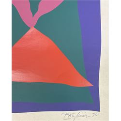 Rolph G Webster (British 20th Century): Woman gives birth on the Cross, screen print signed and dated '74, 76cm x 50cm; Ben C** (British 20th Century): Abstract Diamonds, artists proof lithograph indistinctly signed, dated '70 and numbered 7/10, 102cm x 68cm (2)
