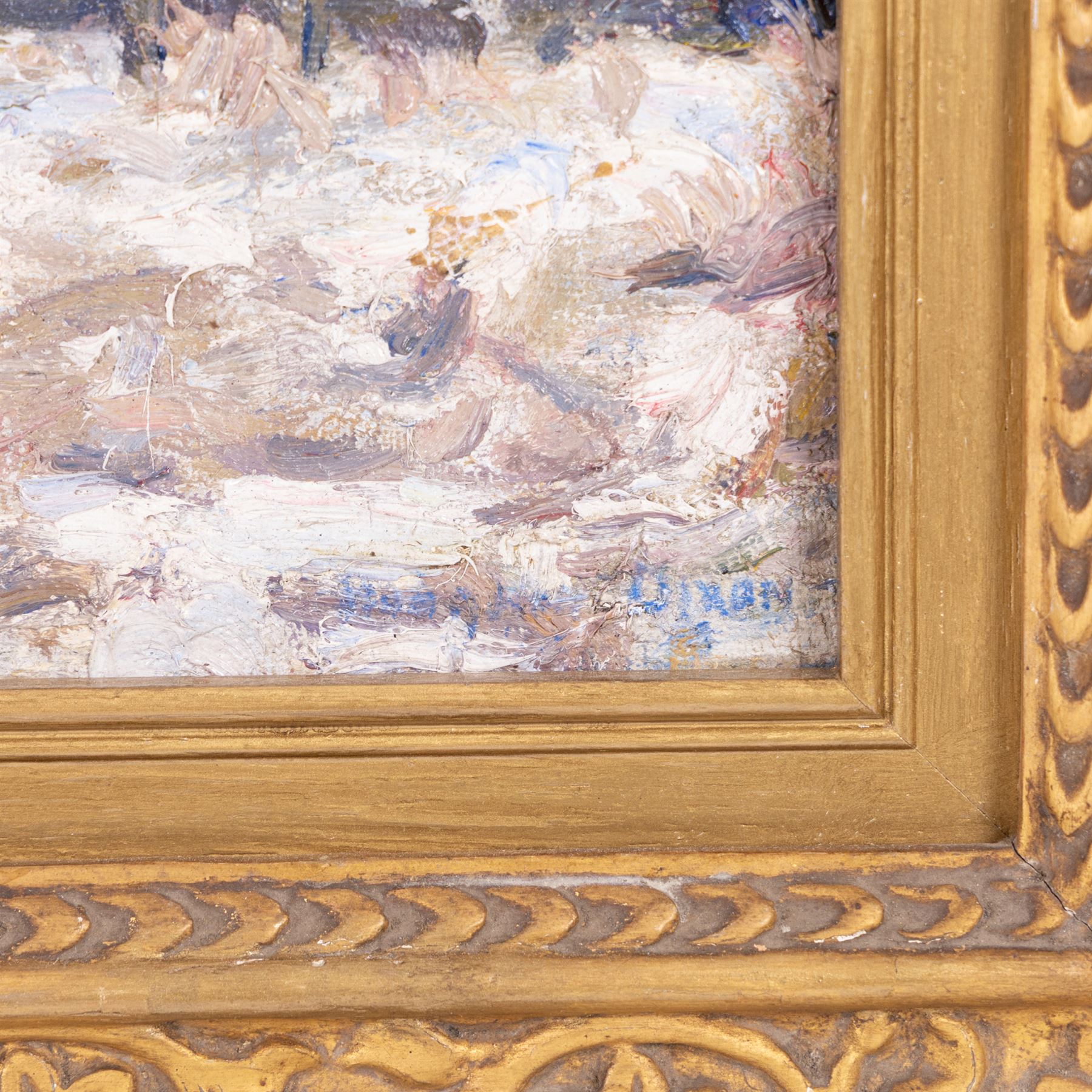 Hodgkin Dixon (British fl.1904-1925): Snow Scene, oil on canvas signed, in carved gilt wood frame 24cm x 35cm 