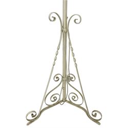 Cream painted wrought iron standard lamp with floral shade
