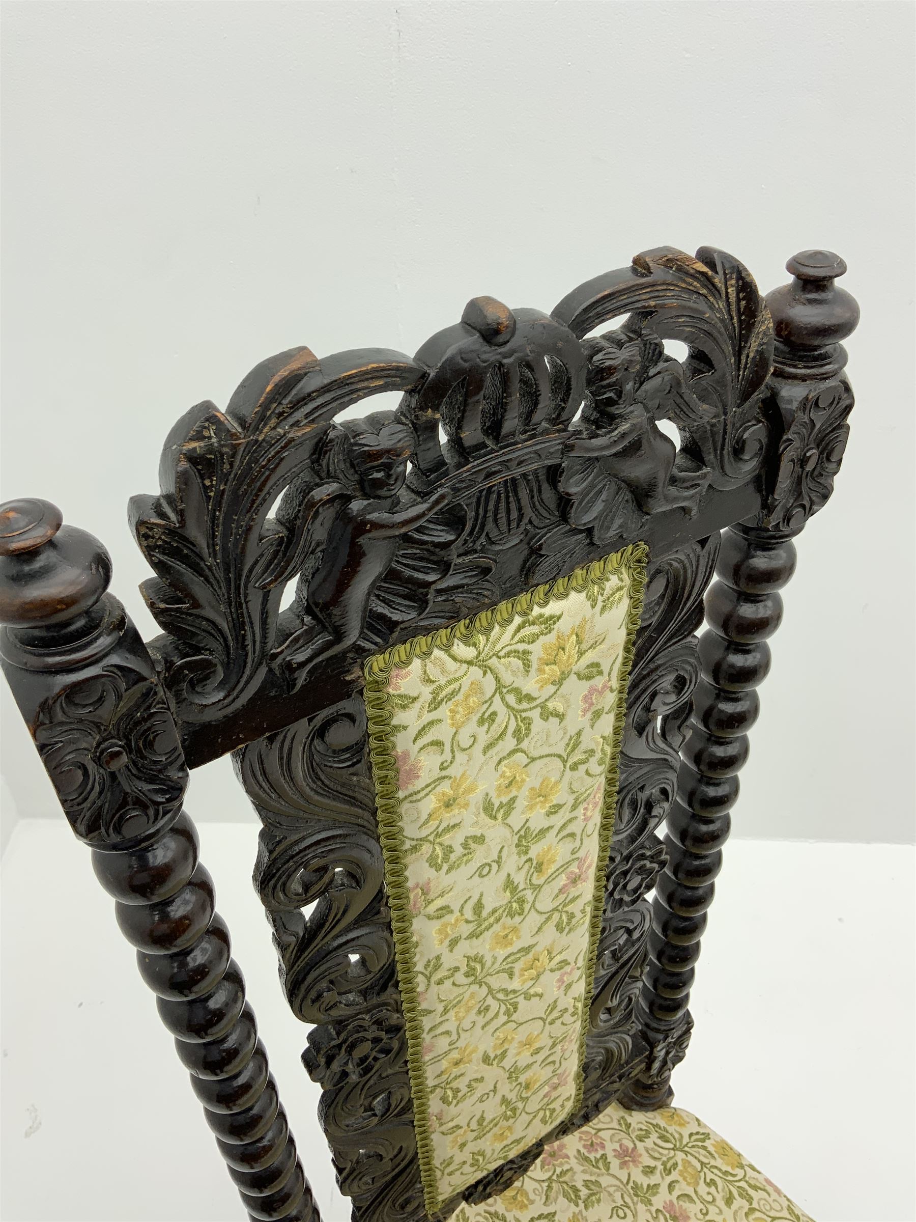 19th century Carolean style oak barley twist hall chair