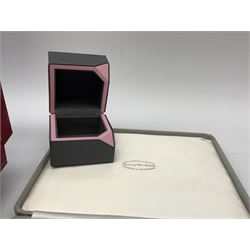 Collection of jewellery boxes including a vintage Boodle & Dunthorne bracelet box, two modern Boodles boxes, two Cartier Santos 701 sunglasses cases, one other Cartier box, Harrods cufflink/ring box and a Penlington & Batty necklace box (8)