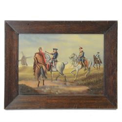 Fredrick the Great of Prussia, framed oil on board, signed G.H 19/11 to bottom corner, H31cm, L40cm