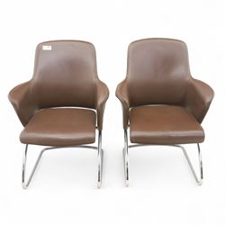 Four Senator executive cantilever chairs, upholstered in Padova hide, moulded back and int...