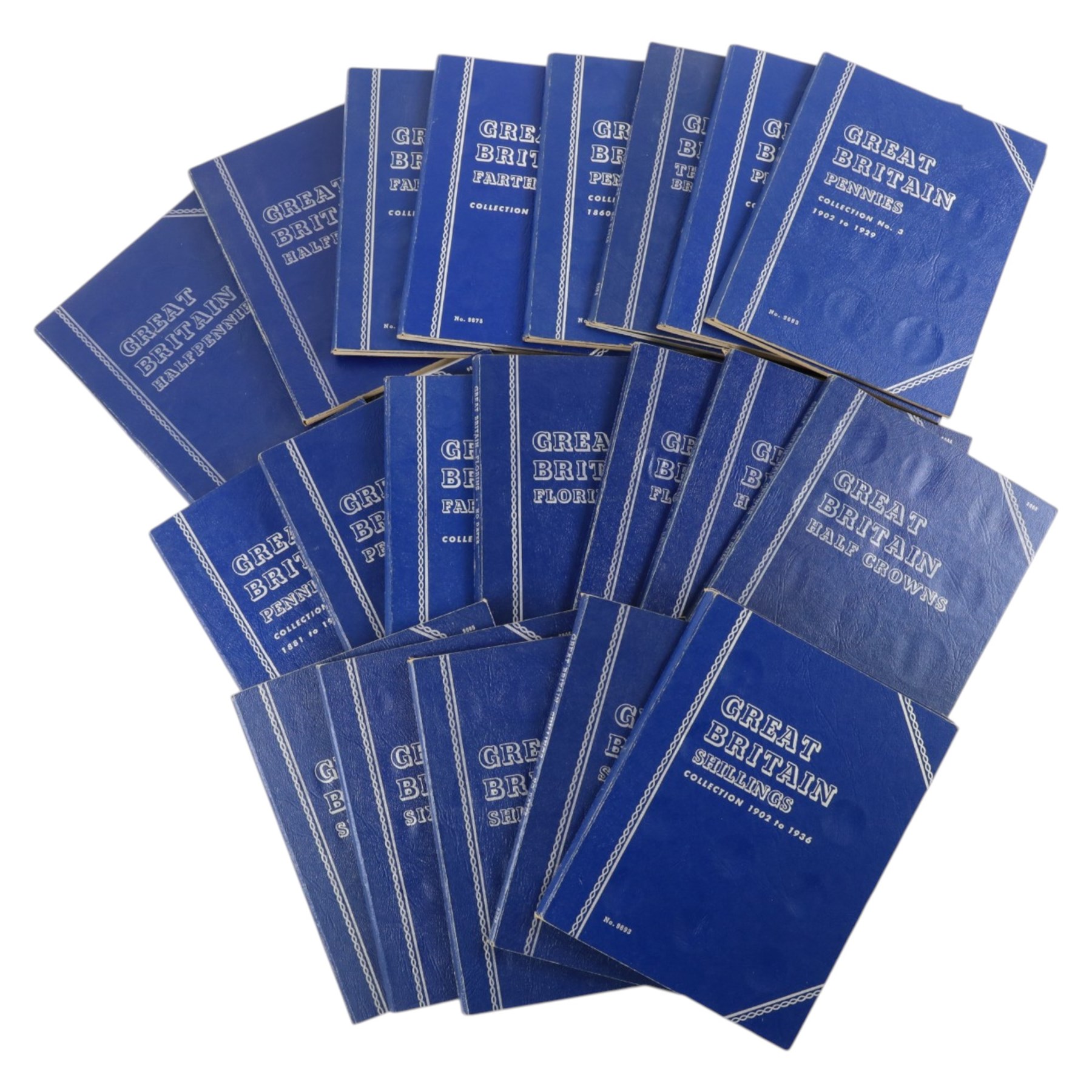 Twenty part-filled Whitman folders, including ten pre-1920 and twenty-eight pre-1947 half crowns, seven pre-1920 and twenty-five pre-1947 florins, numerous copper coins, etc