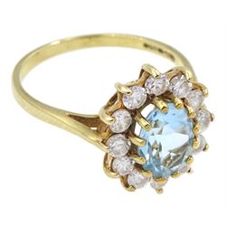 9ct gold oval blue topaz and cubic zirconia cluster ring, hallmarked 