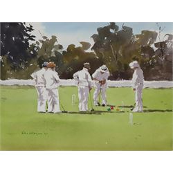 Ken Hayes (British 1962-): 'Village Croquet', watercolour signed and dated '21, titled verso 27cm x 28cm (unframed)