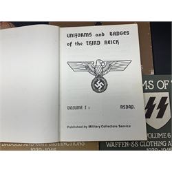 Military Collectors Service: set of three books on WWII German uniforms and badges; and Mollo Andrew: Uniforms of the SS. Volumes 1,4,5,6 & 7 (8)