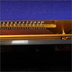 Offenbach by Daewoo model DU-4 upright piano, within high gloss ebonised case, circa 1990s serial no. 154804, with black wooden stool with velvet seat