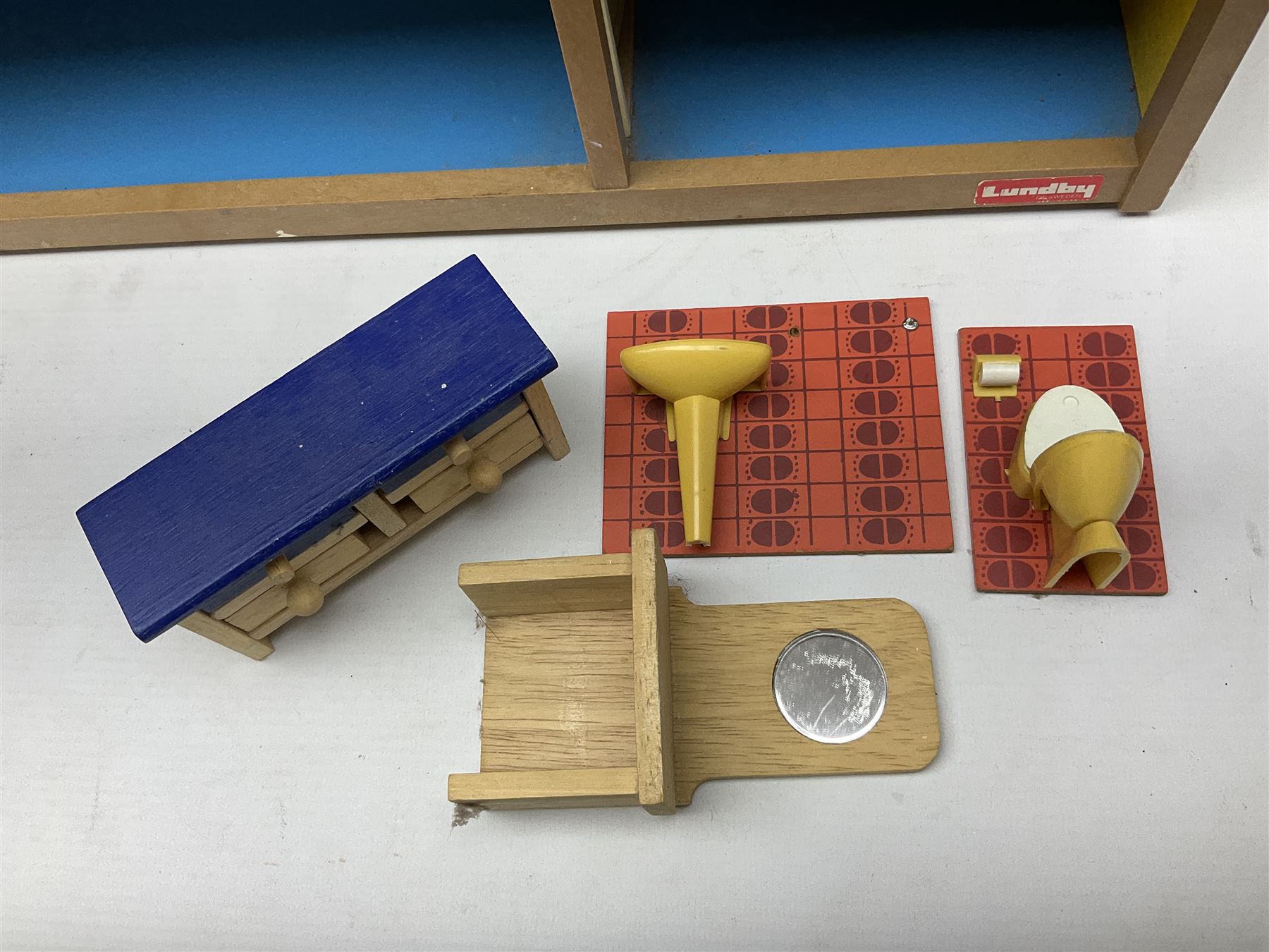 Swedish Lundby dolls house with furniture, H42cm, L66cm