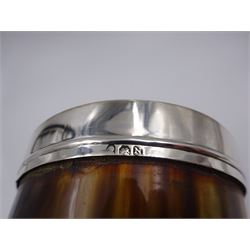 George III silver mounted horn cup, of tapering circular form, with polished exterior, the silver mounted collar hallmarked London 1808, no visible assay or makers mark, H13.5cm