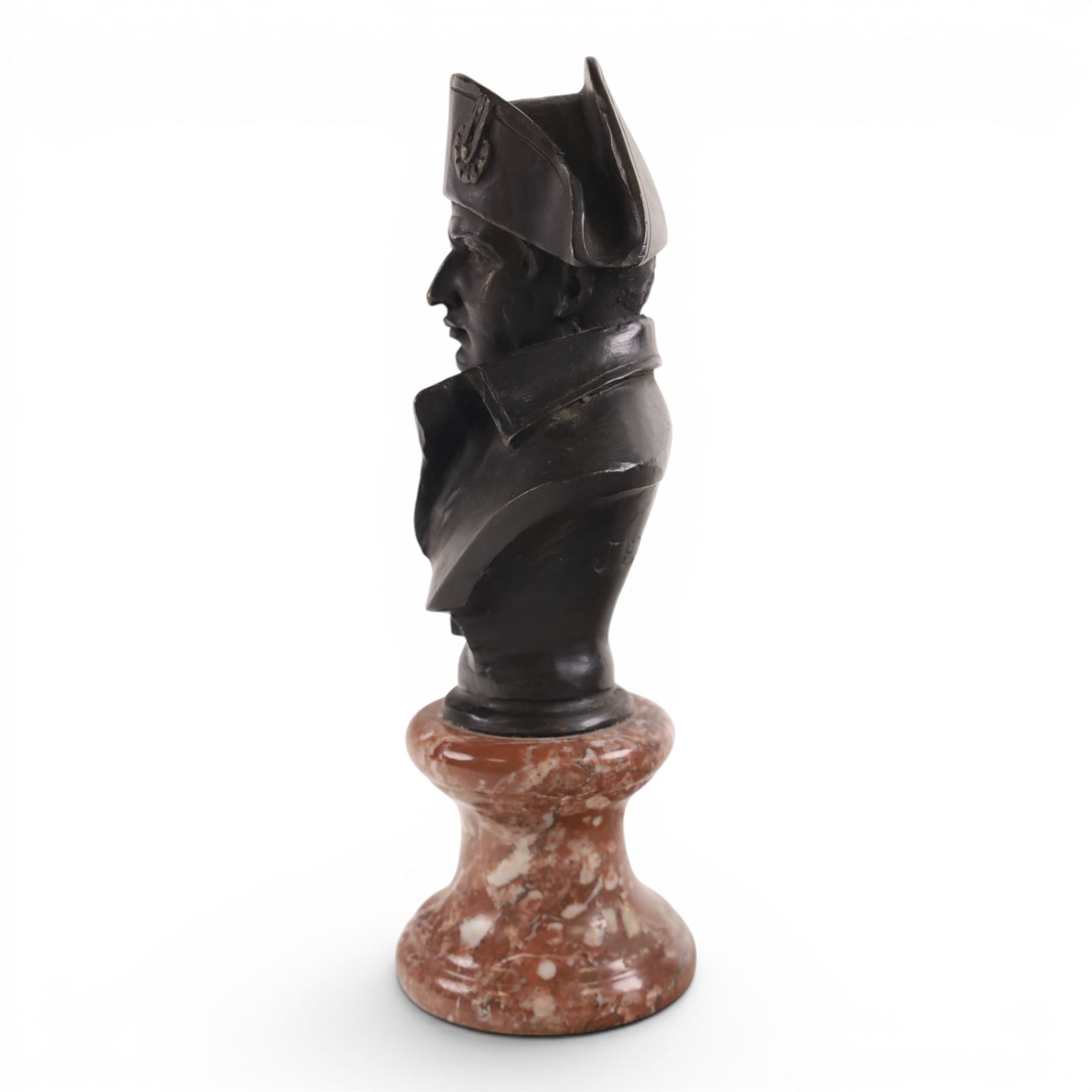 Churchill bust on stepped circular base, together with Napoleon bust after Masson, largest H23cm
