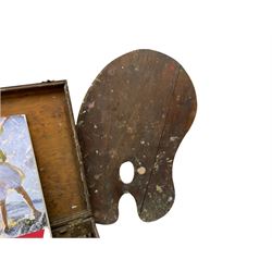 Dorothea Sharp ROI RBA (1874-1955): 20th century mahogany artist's box from Sharp's London studio, including contents: brushes and pallet knives, together with a studio palette, The Biography of Dorothea Sharp, Rock Pools & Sunshine by Helen Entwisle, and copies of two letters relating to the acquisition of the artist's box.

Provenance: Acquired alongside the purchase of other items from Sharp's Studio from Mr & Mrs Mills by Biographer Helen Entwisle in 1994). Later purchased by the current vendor along with other items from Entwisle who currently lives in Knaresborough. (Part sold at Lanes in Cornwall). 
