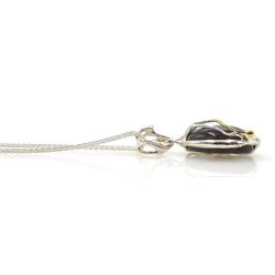 Silver and 14ct gold wire labradorite pendant necklace, stamped 925