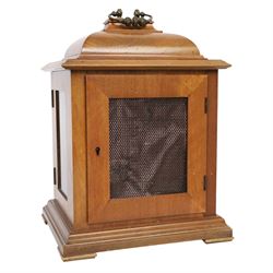  English burr walnut cased eight day chime bracket clock, with brass knopped carrying handle, with white chapter ring dial surrounded by four brass spandrels,  H30cm