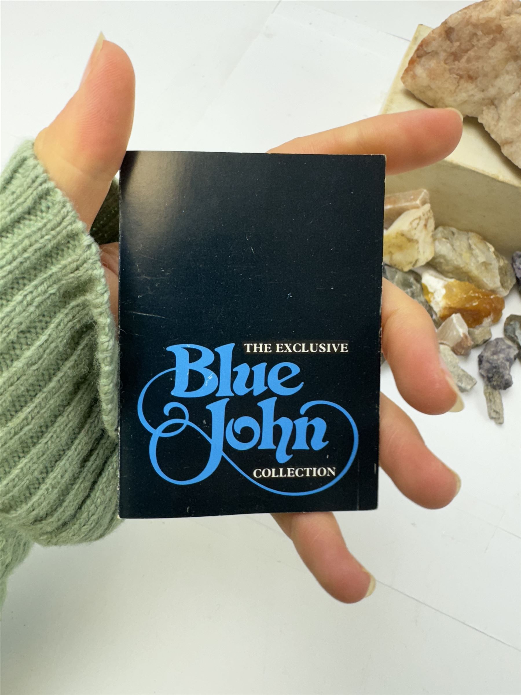 Collection of raw Blue John specimens, together with other mineral specimens