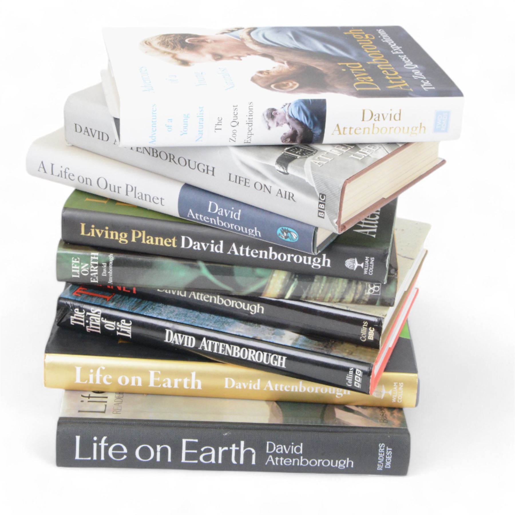 Attenborough, David; Life on Earth, Collins, London 1979 first edition hardback, A Life on Our Planet, Witness Books, London 2020 first edition hardback, together with seven other David Attenborough books  