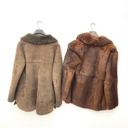 A lady's brown coney fur jacker, together with a sheepskin jacket.