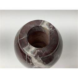 Red marble vase, of baluster form, H18cm
