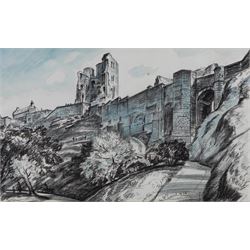 Joseph Ridley Ratcliffe McCulloch RBA (British 1893-1961): Collection of locations across North Yorkshire including 'Scarboro' Castle' and 'Whitby', five mixed media signed dated and titled max 19.5cm x 31.5cm (5) (unframed)