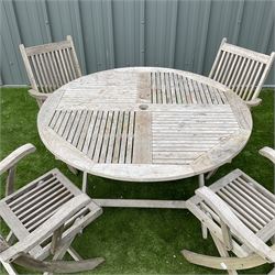 Cannock Gates Teak hardwood round folding table and four folding chairs - THIS LOT IS TO BE COLLECTED BY APPOINTMENT FROM DUGGLEBY STORAGE, GREAT HILL, EASTFIELD, SCARBOROUGH, YO11 3TX