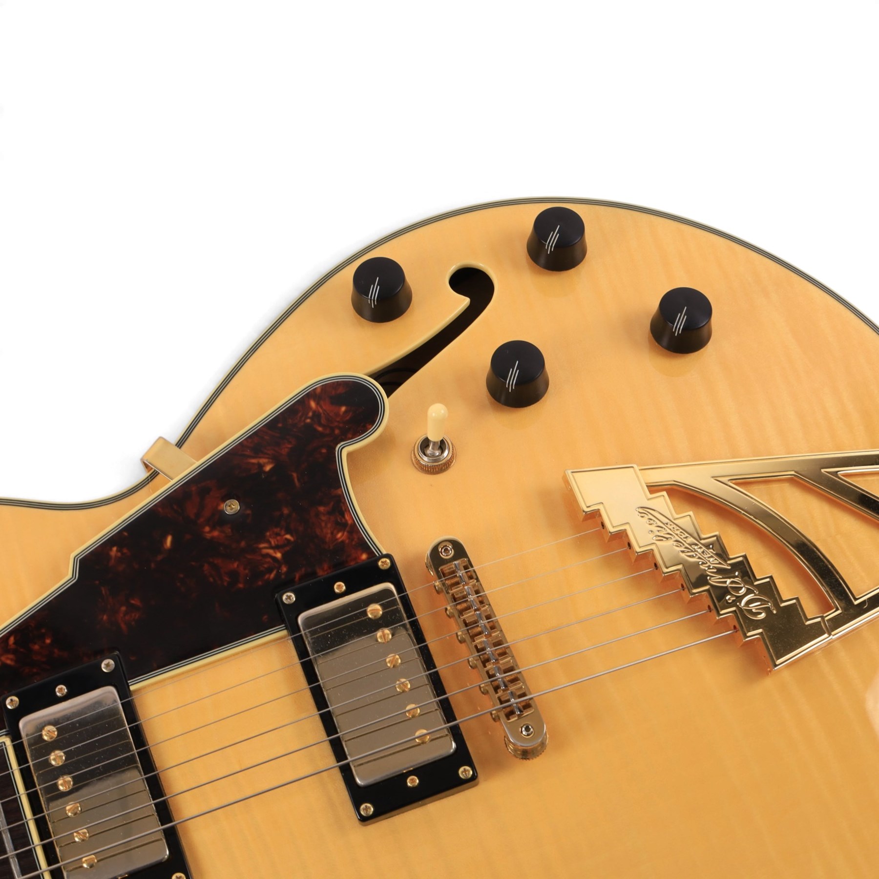 D'Angelico Excel SS electric guitar, with semi-hollow body in amber finish, serial no. US15070189, in D'Angelico hard case, guitar L105cm