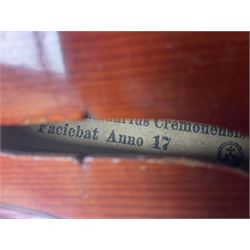 Saxony violin c1900 with 36cm two-piece maple back and ribs and spruce top; bears label 'Antonius Stradivarius Cremonensis Faciebat Anno 17**' L59cm overall; in carrying case