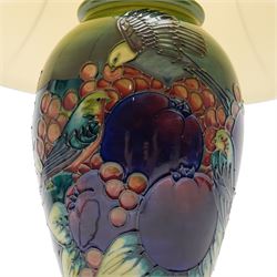 Moorcroft Finches and Berries pattern table lamp and shade, including shade H59cm  