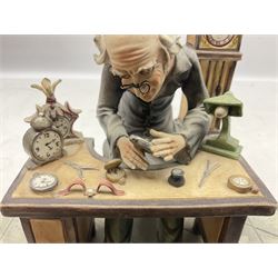 Two Capodimonte figures, comprising The Watchmaker by Curiase and Tramp Seated on a Bench, created by D.Bonalberti, tallest example H24cm