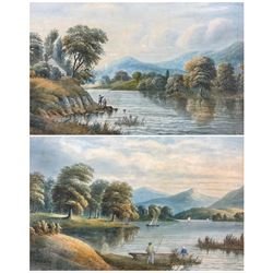 Henry Magenis (British 19th century): Anglers Fishing by a Lake, pair watercolours signed and dated 1885, 34cm x 50cm
