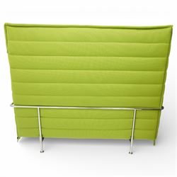 Ronan and Erwan Bouroullec (1971- ; 1976-) - Vitra ‘Alcove’ sofa, with high winged sides and back upholstered in green ‘Credo’ fabric with horizontal channel detailing, fitted seat cushion and scatter cushion, on chrome tubular frame supports