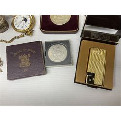 Family Bible with illustrations, Ronson table lighter, pocket watch and other collectables