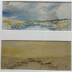 Frederick Parr (British 1887-1970): Moorland Landscapes, pair watercolours framed as one signed, each 10cm x 25cm