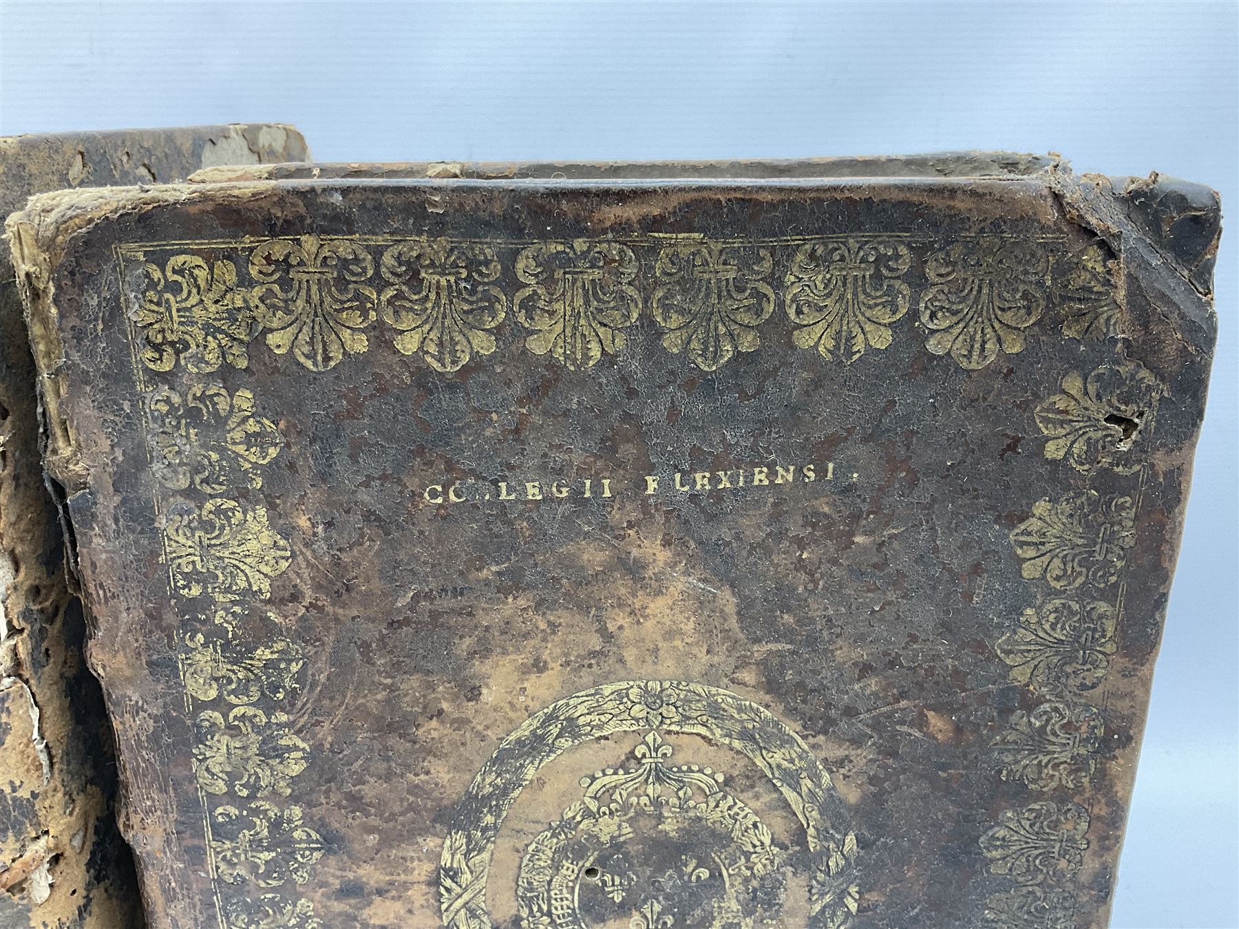 Three 17th century Lugduni (Lyon) printed books each with engraved title page in red and black comprising R.P. Corn Cornelii A Lapide .... Tomus Primus. 1690; R.P. Cornelii Cornelii A Lapide .... 1683; and Hortus Pastorum Sacrae Doctrinae Floribus Polymitus .... 1668. All folio with full calf bindings (3)
