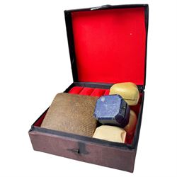 18ct gold diamond chip ring, 9ct gold garnet ring, two 9ct gold heart lockets and chain li...