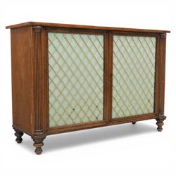 Late 20th century Regency style mahogany side cabinet, the rectangular crossbanded top wit...