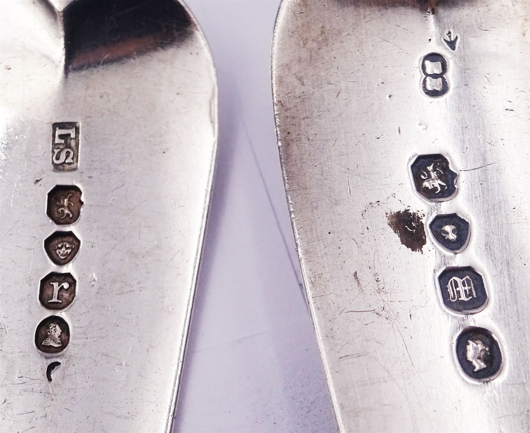 William IV silver Fiddle pattern table spoon, hallmarked Lewis Samuel, London 1832, together with a Victorian example, hallmarked London 1847, makers mark indistinct, each approximately L22.5cm, approximate total weight 5.11 ozt (159 grams)