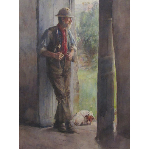  Frederic William Jackson (Staithes Group 1859-1918): Portrait of a Working Man and his Jack Russell, watercolour signed 45cm x 34cm  