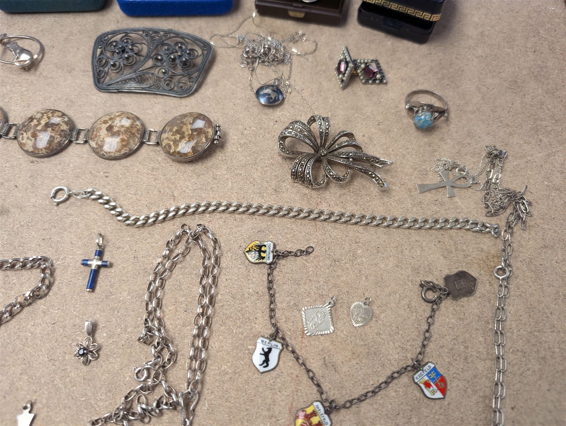 Collection of silver and silver stone set jewellery, including bracelets, necklaces, brooches, rings etc, together with some costume jewellery