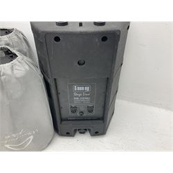 Wharfedale Pro Titan 12 speaker, pair of Wharfedale pro titan 8 speakers, Skytec SP1000 speaker, img stage line PAB-110 MK2 speaker and five speaker stands of various sizes (10)