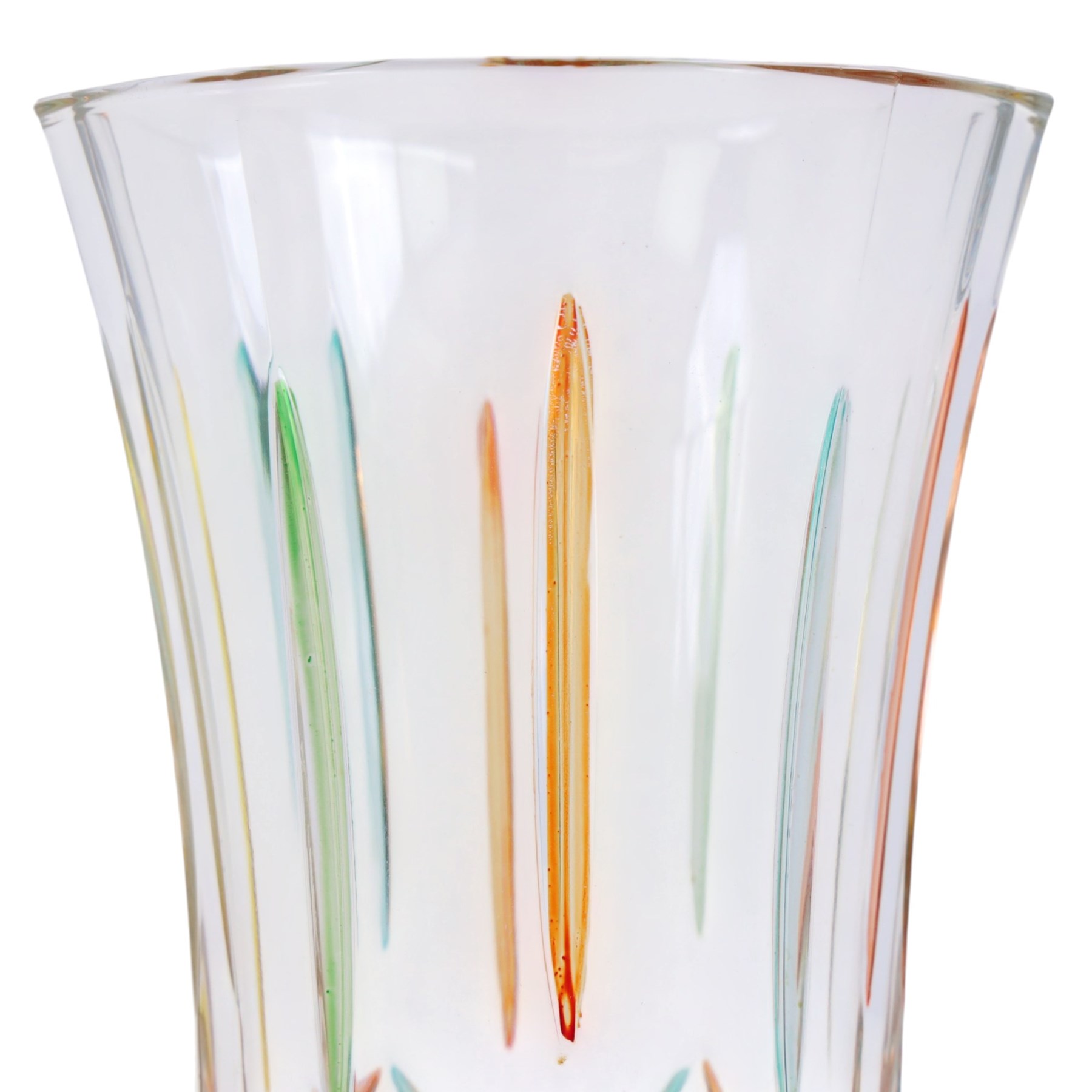 Zecchin vase, painted with reds, greens and yellows, together with a Murano vase with fluted rim, tallest H28cm