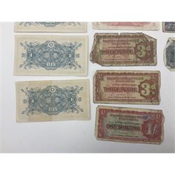 Banknotes including King George VI board of commissioners of currency Malaya one dollar 1st July 1941 'P/59 030908', Queen Elizabeth II Government of Hongkong one dollar 1st July 1952 'F/6 202153' etc