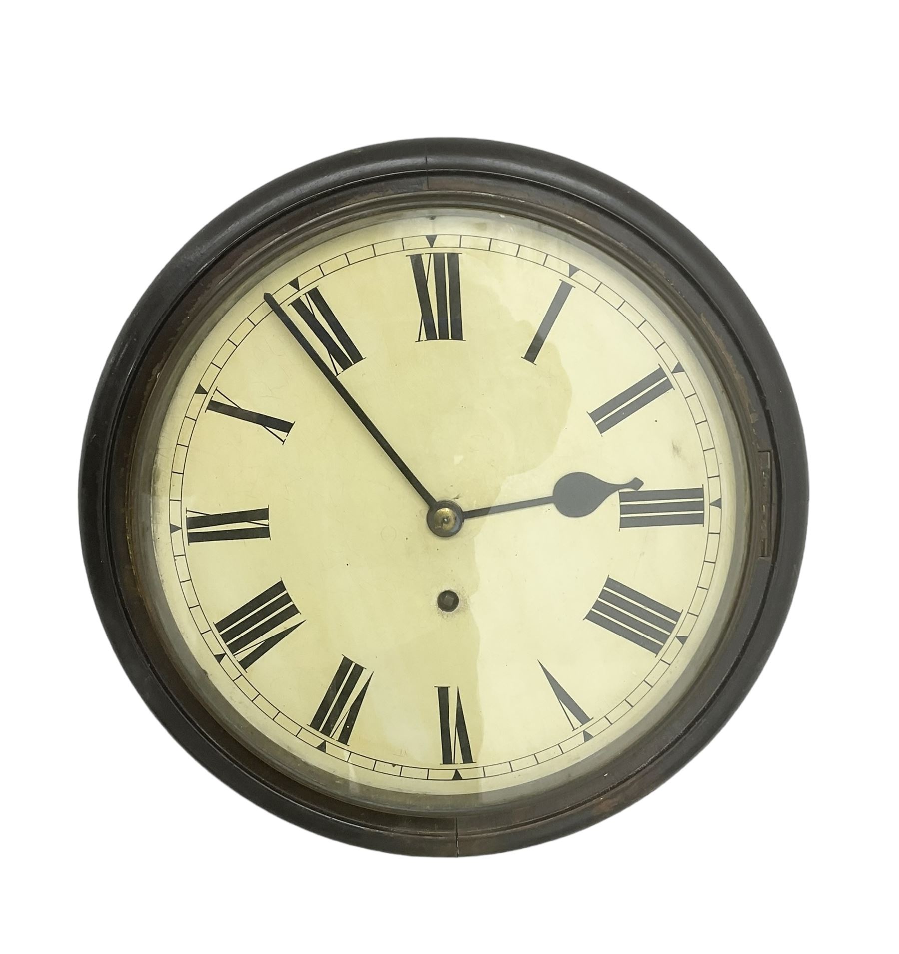 English - early 20th century 8-day wall clock with a stained mahogany wooden dial bezel and a 12