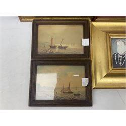 Five framed prints, including seascapes, cityscapes and portraits 